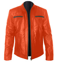 Load image into Gallery viewer, Superb Genuine Leather Men's Stylish Rock Star Motorcycle Biker Bomber Leather Jacket #512-LE