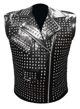 Load image into Gallery viewer, Men's Stylish Superb Real Faux Leather Bomber Biker Metal Studded Jacket Vest #586-FL