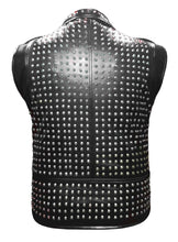 Load image into Gallery viewer, Men's Stylish Superb Real Genuine Leather Bomber Biker Metal Studded Jacket Vest #586-LE