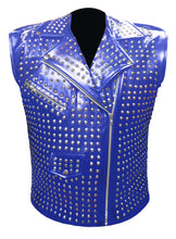Load image into Gallery viewer, Men's Stylish Superb Real Genuine Leather Bomber Biker Metal Studded Jacket Vest #586-LE