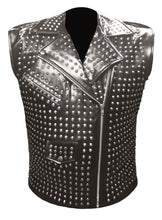 Load image into Gallery viewer, Men's Stylish Superb Real Genuine Leather Bomber Biker Metal Studded Jacket Vest #586-LE
