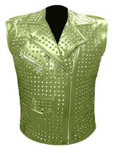 Load image into Gallery viewer, Men's Stylish Superb Real Genuine Leather Bomber Biker Metal Studded Jacket Vest #586-LE