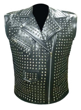 Load image into Gallery viewer, Men's Stylish Superb Real Genuine Leather Bomber Biker Metal Studded Jacket Vest #586-LE