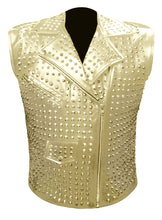 Load image into Gallery viewer, Men's Stylish Superb Real Genuine Leather Bomber Biker Metal Studded Jacket Vest #586-LE