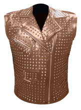 Load image into Gallery viewer, Men's Stylish Superb Real Genuine Leather Bomber Biker Metal Studded Jacket Vest #586-LE