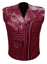 Load image into Gallery viewer, Men's Stylish Superb Real Genuine Leather Bomber Biker Metal Studded Jacket Vest #586-LE