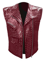 Load image into Gallery viewer, Men's Stylish Superb Real Genuine Leather Bomber Biker Metal Studded Jacket Vest #586-LE
