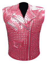 Load image into Gallery viewer, Men's Stylish Superb Real Genuine Leather Bomber Biker Metal Studded Jacket Vest #586-LE
