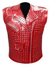 Load image into Gallery viewer, Men's Stylish Superb Real Genuine Leather Bomber Biker Metal Studded Jacket Vest #586-LE