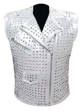 Load image into Gallery viewer, Men's Stylish Superb Real Genuine Leather Bomber Biker Metal Studded Jacket Vest #586-LE