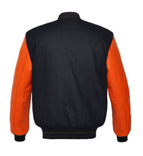 Load image into Gallery viewer, Superb Genuine Orange Leather Sleeve Letterman College Varsity Men Wool Jackets #ORSL-BSTR-OB