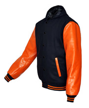 Load image into Gallery viewer, Superb Genuine Orange Leather Sleeve Letterman College Varsity Men Wool Jackets #ORSL-ORSTR-BB-H