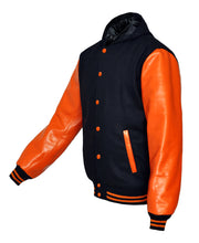 Load image into Gallery viewer, Superb Genuine Orange Leather Sleeve Letterman College Varsity Men Wool Jackets #ORSL-ORSTR-ORB-H