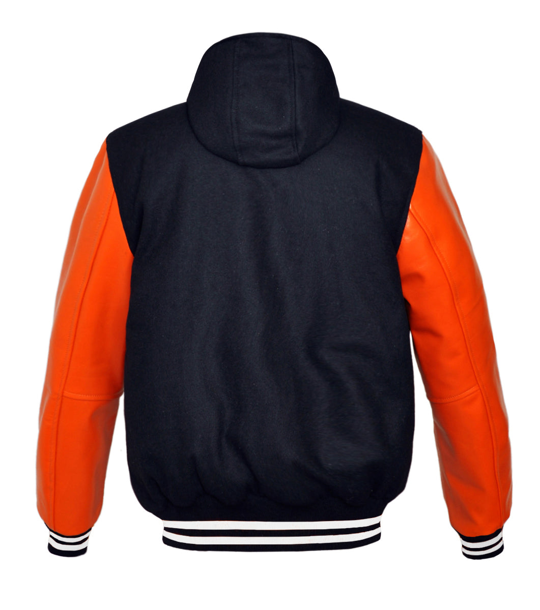 Superb Orange Leather Sleeve Original American Varsity Letterman College  Baseball Men Wool Hoodie Jackets #ORSL-WSTR-WB-H-BBand