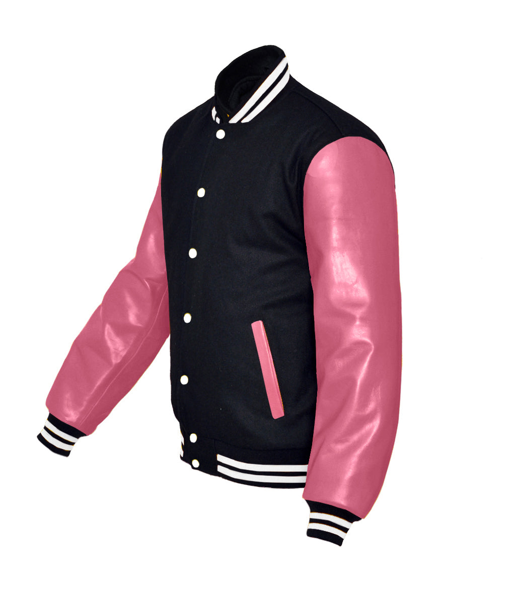 Pink and black varsity jacket best sale