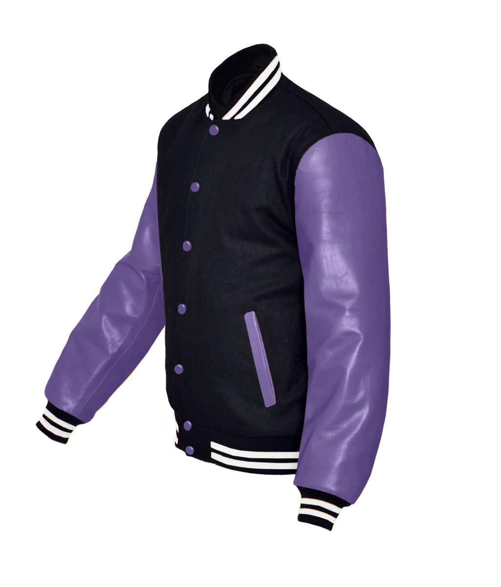 Dark Purple Wool Body & Black Sleeves Letterman Jacket