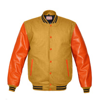 Load image into Gallery viewer, Superb Genuine Orange Leather Sleeve Letterman College Varsity Women Wool Jackets #ORSL-BSTR-OB