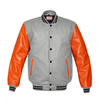 Load image into Gallery viewer, Superb Genuine Orange Leather Sleeve Letterman College Varsity Women Wool Jackets #ORSL-BSTR-BB