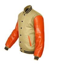Load image into Gallery viewer, Superb Genuine Orange Leather Sleeve Letterman College Varsity Women Wool Jackets #ORSL-BSTR-BB