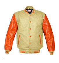 Load image into Gallery viewer, Superb Genuine Orange Leather Sleeve Letterman College Varsity Men Wool Jackets #ORSL-ORSTR-OB