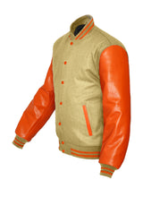 Load image into Gallery viewer, Superb Genuine Orange Leather Sleeve Letterman College Varsity Women Wool Jackets #ORSL-ORSTR-OB