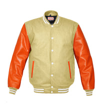 Load image into Gallery viewer, Superb Genuine Orange Leather Sleeve Letterman College Varsity Women Wool Jackets #ORSL-WSTR-WB