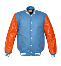 Load image into Gallery viewer, Superb Genuine Orange Leather Sleeve Letterman College Varsity Women Wool Jackets #ORSL-WSTR-WB