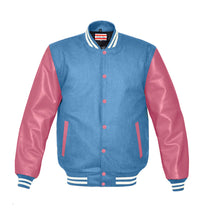 Load image into Gallery viewer, Superb Genuine Pink Leather Sleeve Letterman College Varsity Men Wool Jackets #PKSL-WSTR-PKB