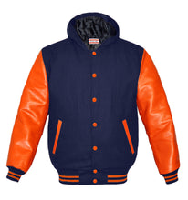 Load image into Gallery viewer, Superb Genuine Orange Leather Sleeve Letterman College Varsity Men Wool Jackets #ORSL-ORSTR-ORB-H