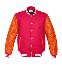 Load image into Gallery viewer, Superb Genuine Orange Leather Sleeve Letterman College Varsity Women Wool Jackets #ORSL-WSTR-WB
