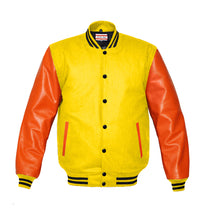 Load image into Gallery viewer, Superb Genuine Orange Leather Sleeve Letterman College Varsity Women Wool Jackets #ORSL-BSTR-BB