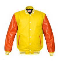 Load image into Gallery viewer, Superb Genuine Orange Leather Sleeve Letterman College Varsity Women Wool Jackets #ORSL-WSTR-WB