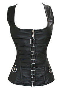 Heavy Duty 24 Double Steel Boned Waist Training Real Leather Overbust Tight Shaper Corset #1215-LE