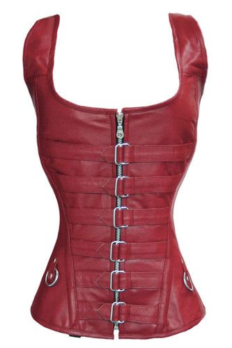 Heavy Duty 24 Double Steel Boned Waist Training Real Leather Overbust Tight Shaper Corset #1215-LE