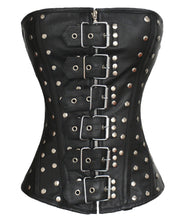 Load image into Gallery viewer, Heavy Duty 24 Double Steel Boned Waist Training Leather Overbust Shaper Corset #1216-LE