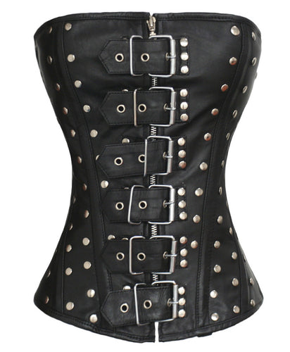 Heavy Duty 24 Double Steel Boned Waist Training Leather Overbust Shaper Corset #1216-LE