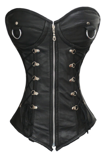 Heavy Duty 24 Double Steel Boned Waist Training Leather Overbust Shaper Corset #1217-LE