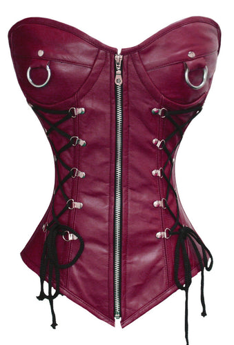 Heavy Duty 24 Double Steel Boned Waist Training Leather Overbust Shaper Corset #1217-LE