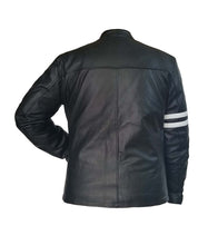 Load image into Gallery viewer, Men&#39;s Stylish Superb Real Genuine Leather Bomber Biker Jacket with White Stripe #507