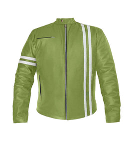 Men's Stylish Superb Real Genuine Leather Bomber Biker Jacket with White Stripe #507