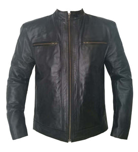 Superb Genuine Leather Men's Stylish Rock Star Motorcycle Biker Bomber Leather Jacket #512-LE