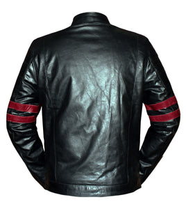 Men's Stylish Superb Faux Leather Bomber Biker Jacket with Red Stripe #516-FL