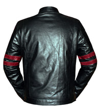 Load image into Gallery viewer, Men&#39;s Stylish Superb Real Genuine Leather Bomber Biker Jacket with Red Stripe #516-LE