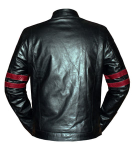 Men's Stylish Superb Real Genuine Leather Bomber Biker Jacket with Red Stripe #516-LE