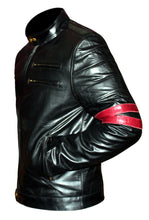 Load image into Gallery viewer, Men&#39;s Stylish Superb Faux Leather Bomber Biker Jacket with Red Stripe #516-FL