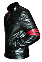 Load image into Gallery viewer, Men&#39;s Stylish Superb Real Genuine Leather Bomber Biker Jacket with Red Stripe #516-LE