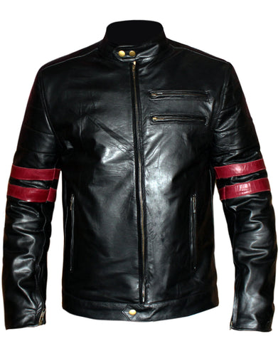 Men's Stylish Superb Faux Leather Bomber Biker Jacket with Red Stripe #516-FL