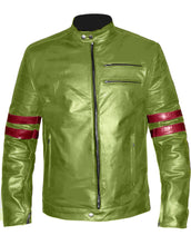 Load image into Gallery viewer, Men&#39;s Stylish Superb Real Genuine Leather Bomber Biker Jacket with Red Stripe #516-LE