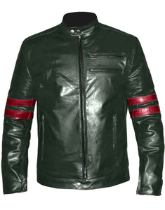 Men's Stylish Superb Real Genuine Leather Bomber Biker Jacket with Red Stripe #516-LE