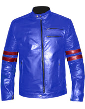 Load image into Gallery viewer, Men&#39;s Stylish Superb Real Genuine Leather Bomber Biker Jacket with Red Stripe #516-LE